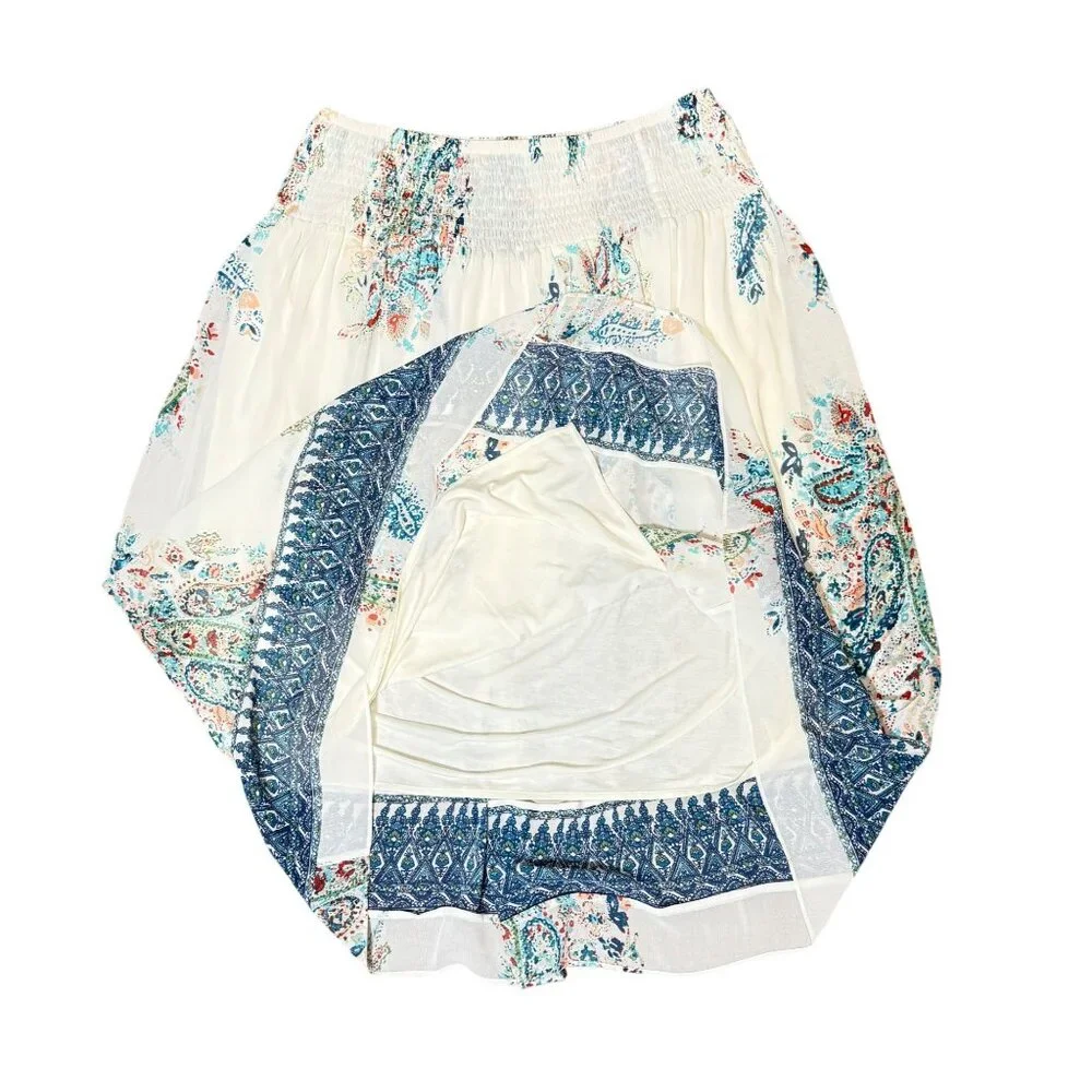 J. Jill Womens White Boho Floral Print Smocked Waist Skirt L - Picture 3 of 6